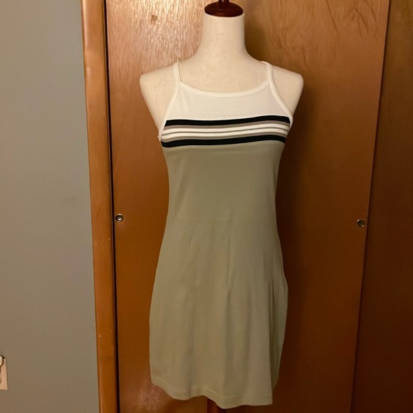 Express Bleus tank dress, size S. Green with stripes. Stretchy and bodycon - Picture 2 of 16